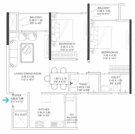 VTP Realty Bavdhan 1BHK Plan