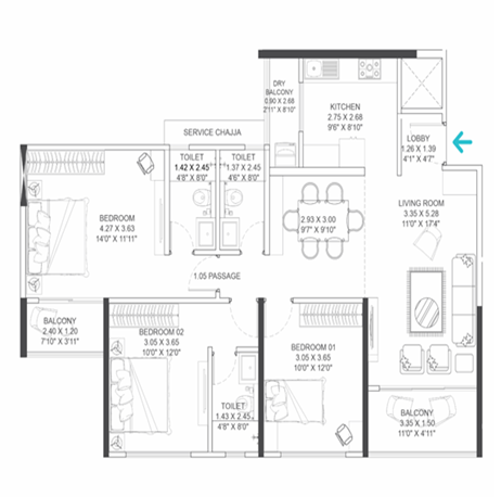 VTP Bavdhan 3BHK Plan